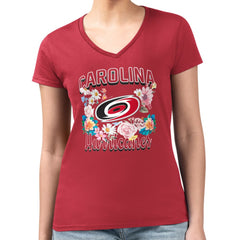 Carolina Hurricanes G-III 4Her by Carl Banks Women's Super-Slim Fit Lightweight Flower Logo V-Neck T-Shirt Red