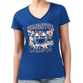 Edmonton Oilers G-III 4Her by Carl Banks Women's Super-Slim Fit Lightweight Flower Logo V-Neck T-Shirt Royal