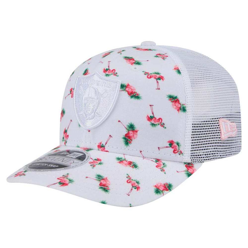 Las Vegas Raiders New Era Adventure Flamingo Pattern 9SEVENTY Stretch-Snap Hat - White discount