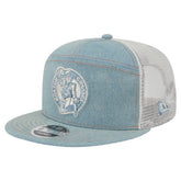 Boston Celtics Adventure Denim Split Panel 9FIFTY Snapback Trucker Hat | New Era discount