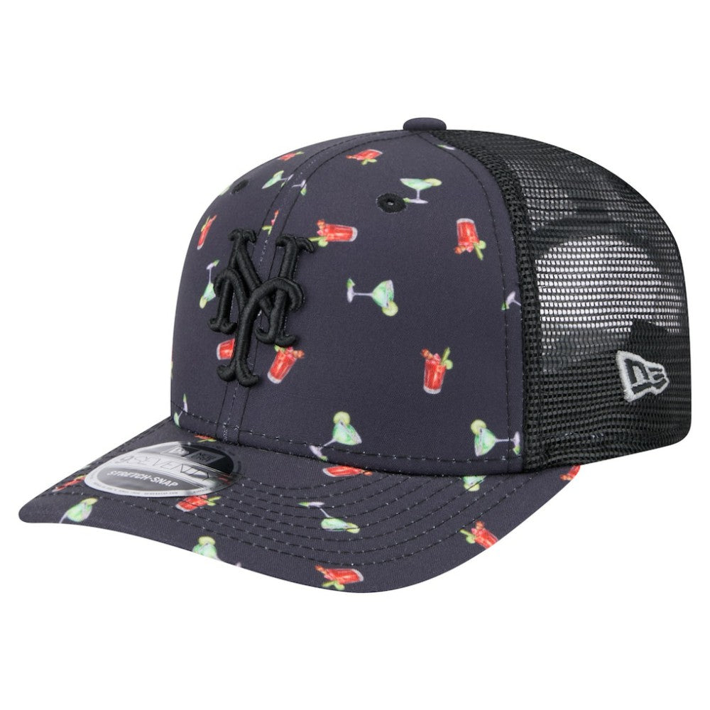 New York Mets Adventure Drinks Pattern 9SEVENTY Stretch-Snap Hat - Black | New Era