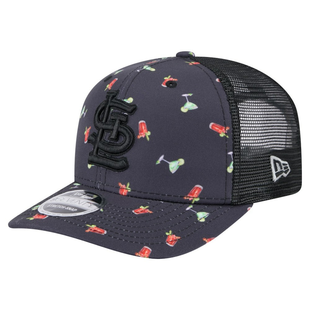 St. Louis Cardinals Adventure Drinks Pattern 9SEVENTY Stretch-Snap Hat - Black | New Era