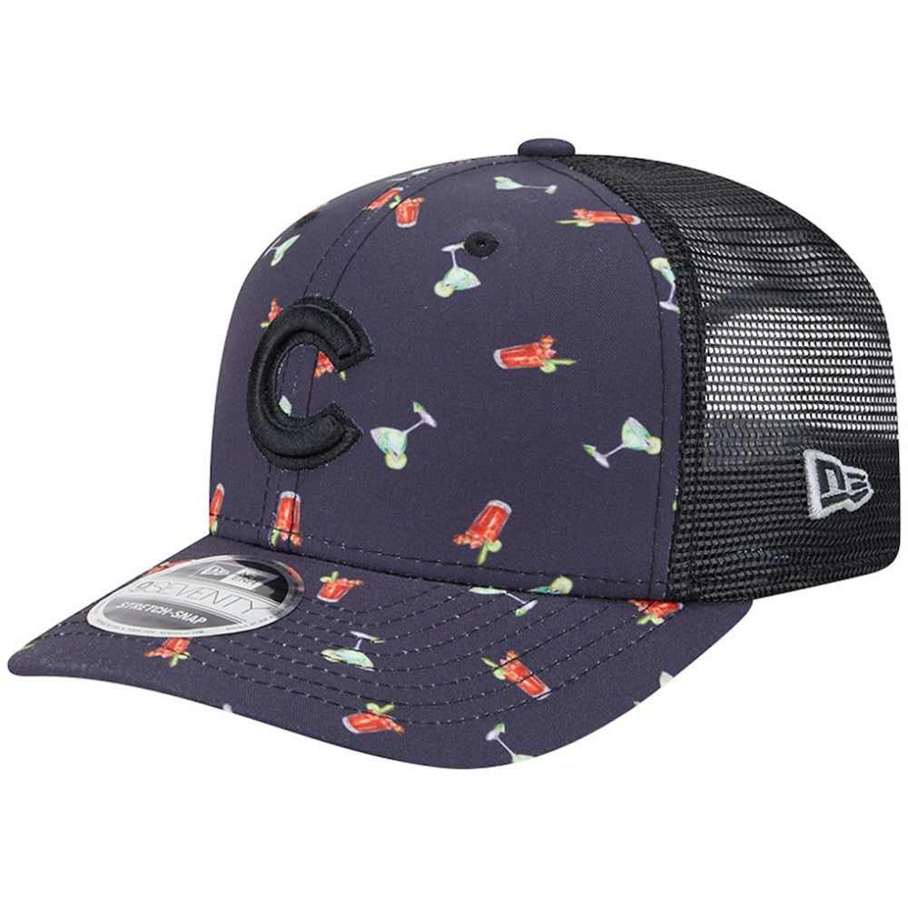 Chicago Cubs Adventure Drinks Pattern 9SEVENTY Stretch-Snap Hat - Black | New Era