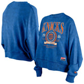 New York Knicks Women's Throwback Vintage Enzyme Wash Oversized Boxy Pullover Sweatshirt - Blue | New Era sale