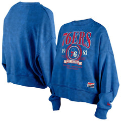 Philadelphia 76ers Women's Throwback Vintage Enzyme Wash Oversized Boxy Pullover Sweatshirt - Royal | New Era cheap