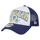 Milwaukee Brewers Distressed 9FORTY A-Frame Adjustable Trucker Hat - White | New Era