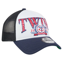 Minnesota Twins Distressed 9FORTY A-Frame Adjustable Trucker Hat - White/Navy | New Era