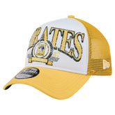 Pittsburgh Pirates Distressed 9FORTY A-Frame Adjustable Trucker Hat - White/Gold | New Era