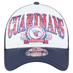 Cleveland Guardians Distressed 9FORTY A-Frame Adjustable Trucker Hat - White/Navy | New Era