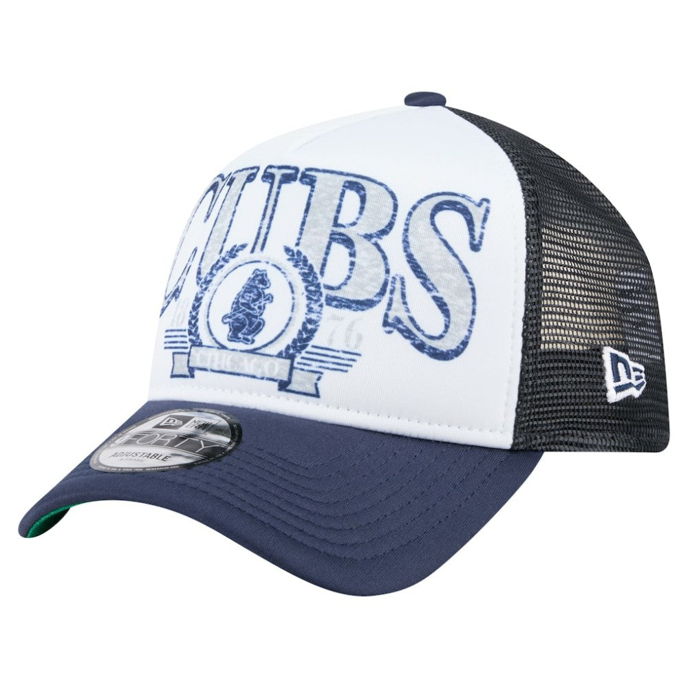 Chicago Cubs Distressed 9FORTY A-Frame Adjustable Trucker Hat - White/Navy | New Era