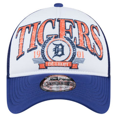 Detroit Tigers Distressed 9FORTY A-Frame Adjustable Trucker Hat - White/Navy | New Era