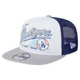Los Angeles Dodgers Retro Script Trucker 9FIFTY Snapback Hat - White/Gray | New Era