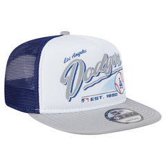 Los Angeles Dodgers Retro Script Trucker 9FIFTY Snapback Hat - White/Gray | New Era