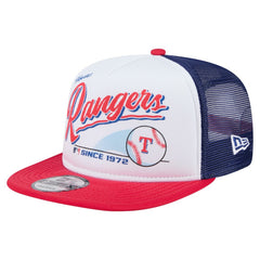 Texas Rangers Retro Script Trucker 9FIFTY Snapback Hat - White/Red | New Era