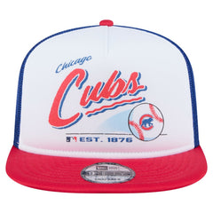 Chicago Cubs Retro Script Trucker 9FIFTY Snapback Hat - White/Red | New Era