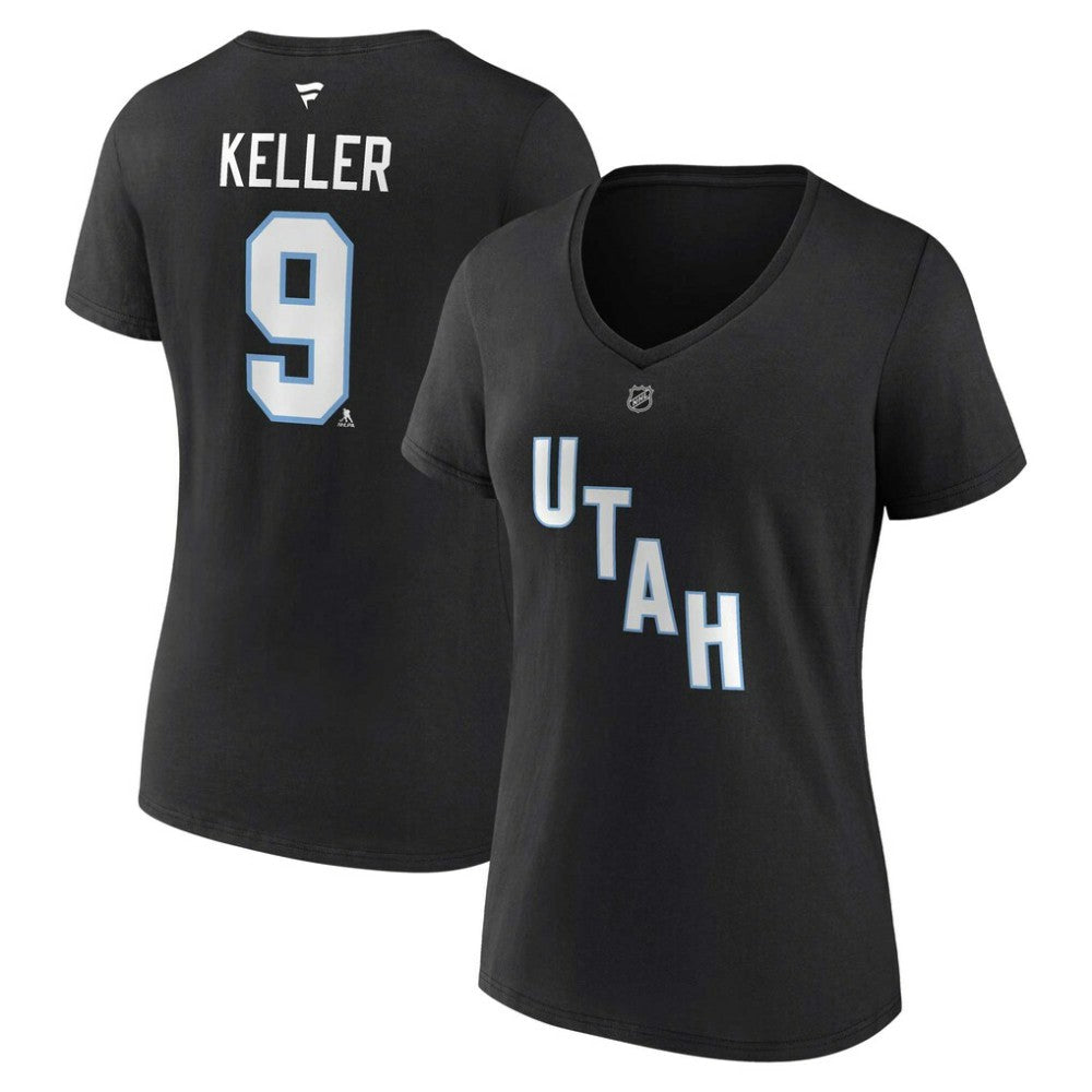 Clayton Keller Utah Mammoth Fanatics Women's Authentic Stack Name & Number V-Neck T-Shirt Black