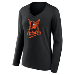 Baltimore Orioles Women's Fastball Long Sleeve V-Neck T-Shirt - Black
