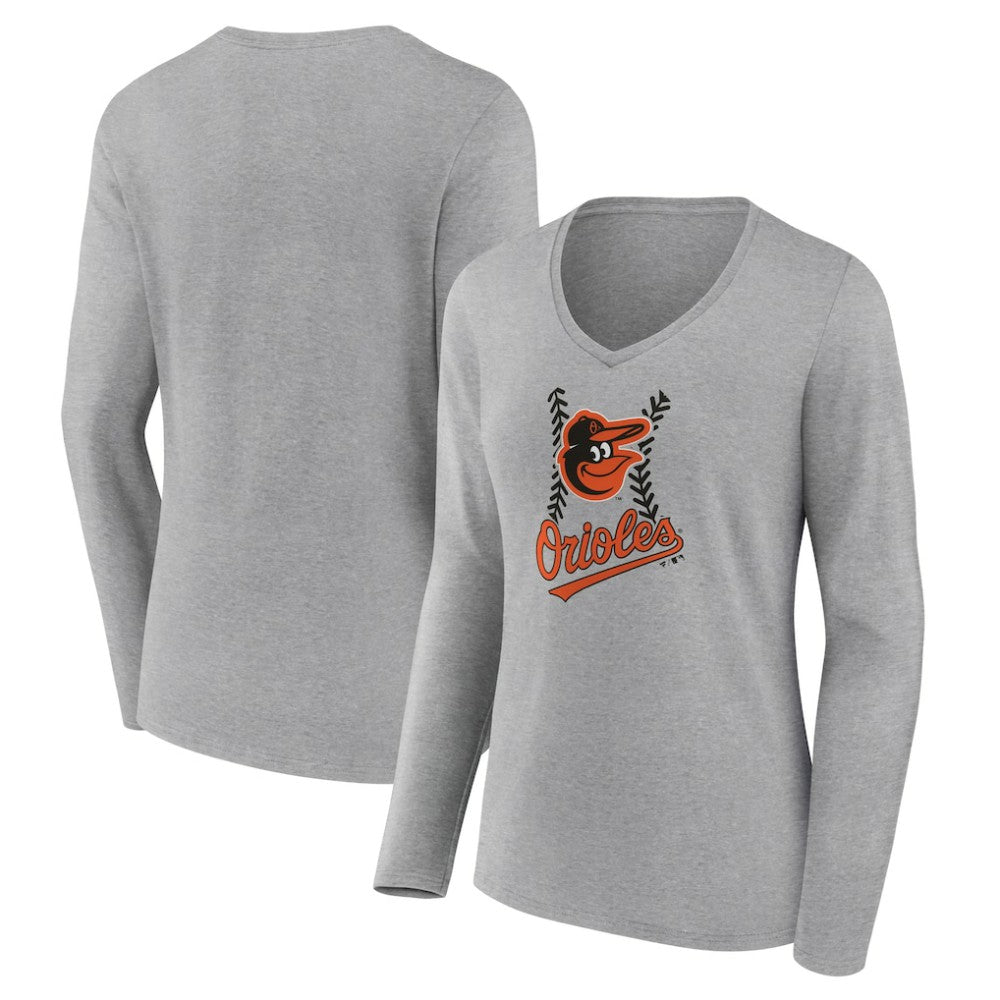 Baltimore Orioles Women's Fastball Long Sleeve V-Neck T-Shirt - Gray
