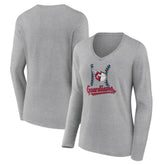 Cleveland Guardians Women's Fastball Long Sleeve V-Neck T-Shirt - Gray