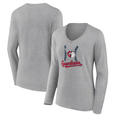 Cleveland Guardians Women's Fastball Long Sleeve V-Neck T-Shirt - Gray