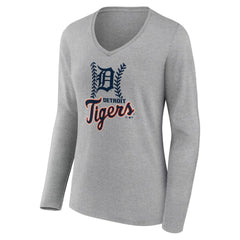 Detroit Tigers Women's Fastball Long Sleeve V-Neck T-Shirt - Gray