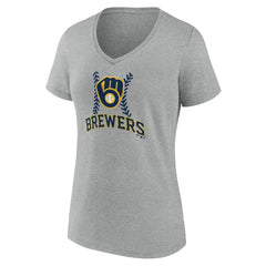 Milwaukee Brewers Women's Fastball V-Neck T-Shirt - Gray