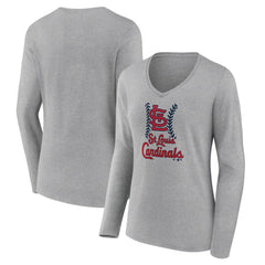 St. Louis Cardinals Women's Fastball Long Sleeve V-Neck T-Shirt - Gray