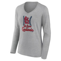 St. Louis Cardinals Women's Fastball Long Sleeve V-Neck T-Shirt - Gray