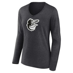 Baltimore Orioles Women's Monochrome Long Sleeve V-Neck T-Shirt - Charcoal