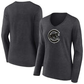 Chicago Cubs Women's Monochrome Long Sleeve V-Neck T-Shirt - Charcoal