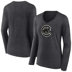 Chicago Cubs Women's Monochrome Long Sleeve V-Neck T-Shirt - Charcoal