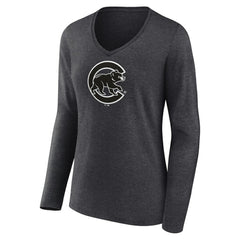 Chicago Cubs Women's Monochrome Long Sleeve V-Neck T-Shirt - Charcoal