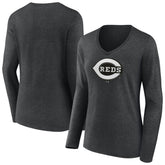 Cincinnati Reds Women's Monochrome Long Sleeve V-Neck T-Shirt - Charcoal