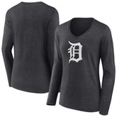Detroit Tigers Women's Monochrome Long Sleeve V-Neck T-Shirt - Charcoal