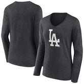 Los Angeles Dodgers Women's Monochrome Long Sleeve V-Neck T-Shirt - Charcoal
