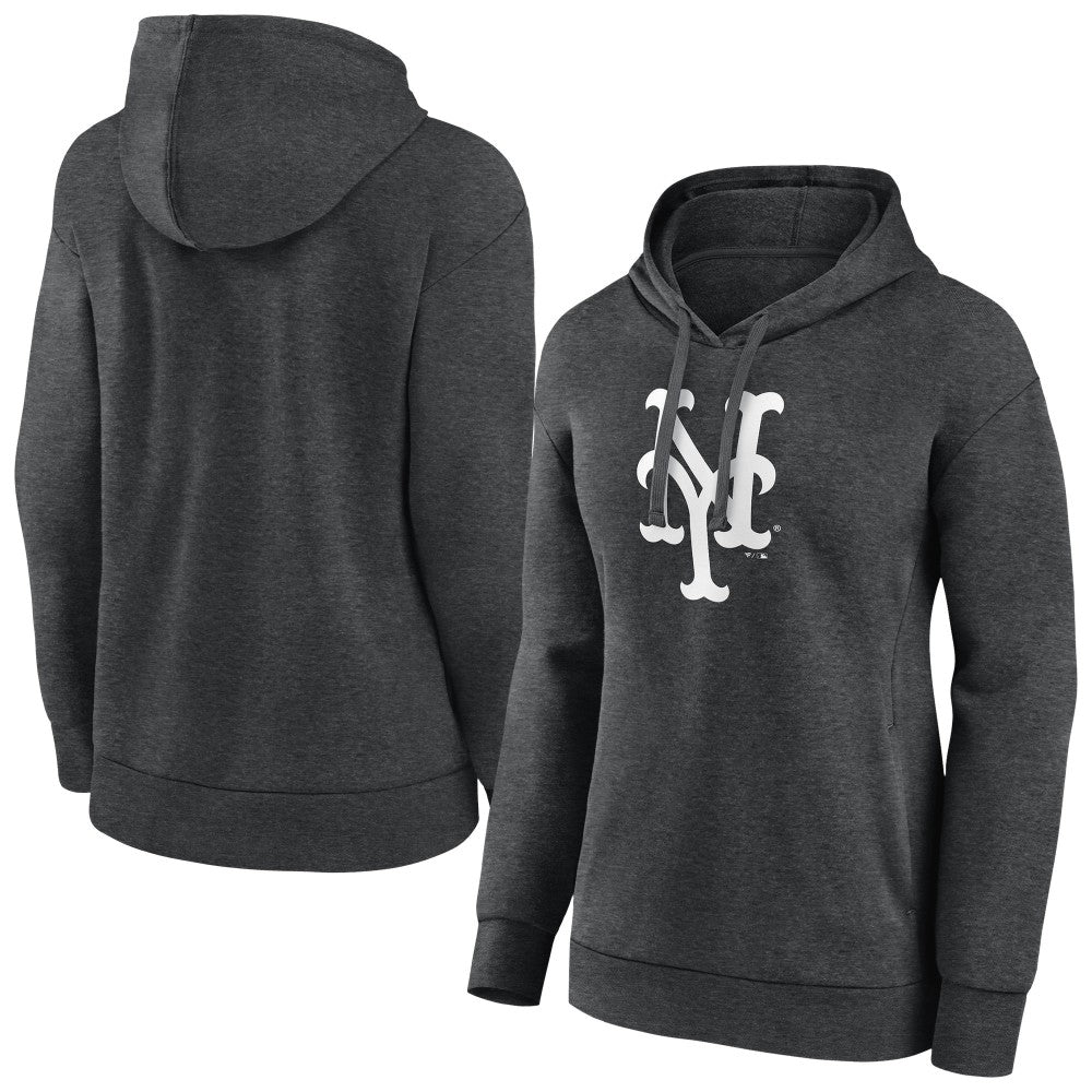 New York Mets Women's Monochrome Pullover Hoodie - Charcoal