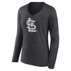 St. Louis Cardinals Women's Monochrome Long Sleeve V-Neck T-Shirt - Charcoal