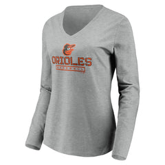 Baltimore Orioles Women's Evanston Stencil Long Sleeve V-Neck T-Shirt - Gray