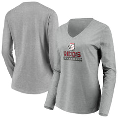 Cincinnati Reds Women's Evanston Stencil Long Sleeve V-Neck T-Shirt - Gray