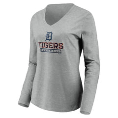 Detroit Tigers Women's Evanston Stencil Long Sleeve V-Neck T-Shirt - Gray
