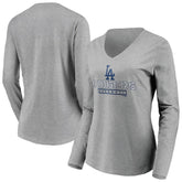 Los Angeles Dodgers Women's Evanston Stencil Long Sleeve V-Neck T-Shirt - Gray