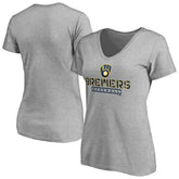 Milwaukee Brewers Women's Evanston Stencil V-Neck T-Shirt - Gray