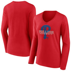Philadelphia Phillies Women's Stellar Long Sleeve V-Neck T-Shirt - Red