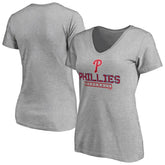 Philadelphia Phillies Women's Evanston Stencil V-Neck T-Shirt - Gray