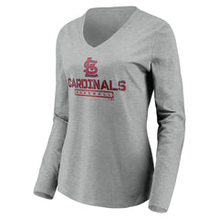 St. Louis Cardinals Women's Evanston Stencil Long Sleeve V-Neck T-Shirt - Gray