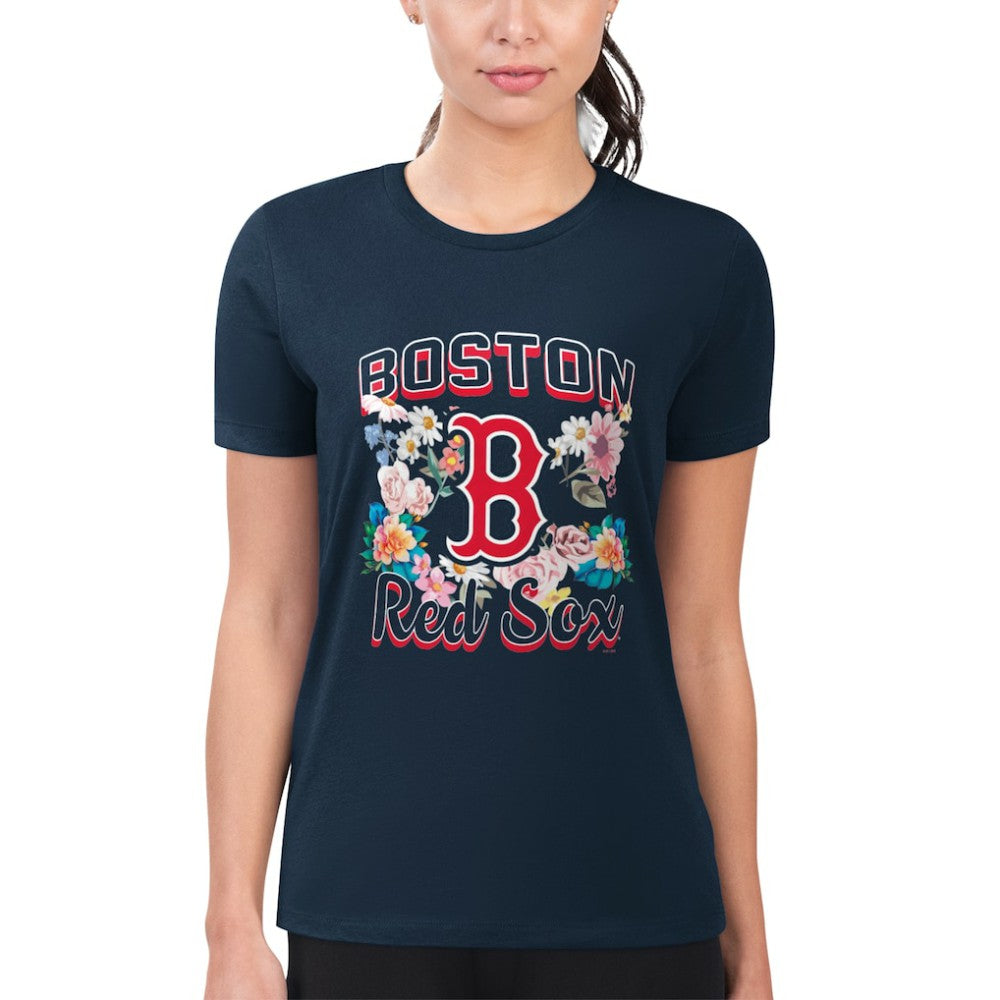 Boston Red Sox G-III 4Her by Carl Banks Women's Super-Slim Fit Lightweight Flowers Graphic T-Shirt - Navy