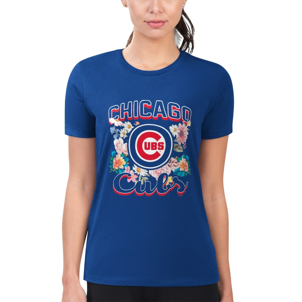 Chicago Cubs G-III 4Her by Carl Banks Women's Super-Slim Fit Lightweight Flowers Graphic T-Shirt - Royal