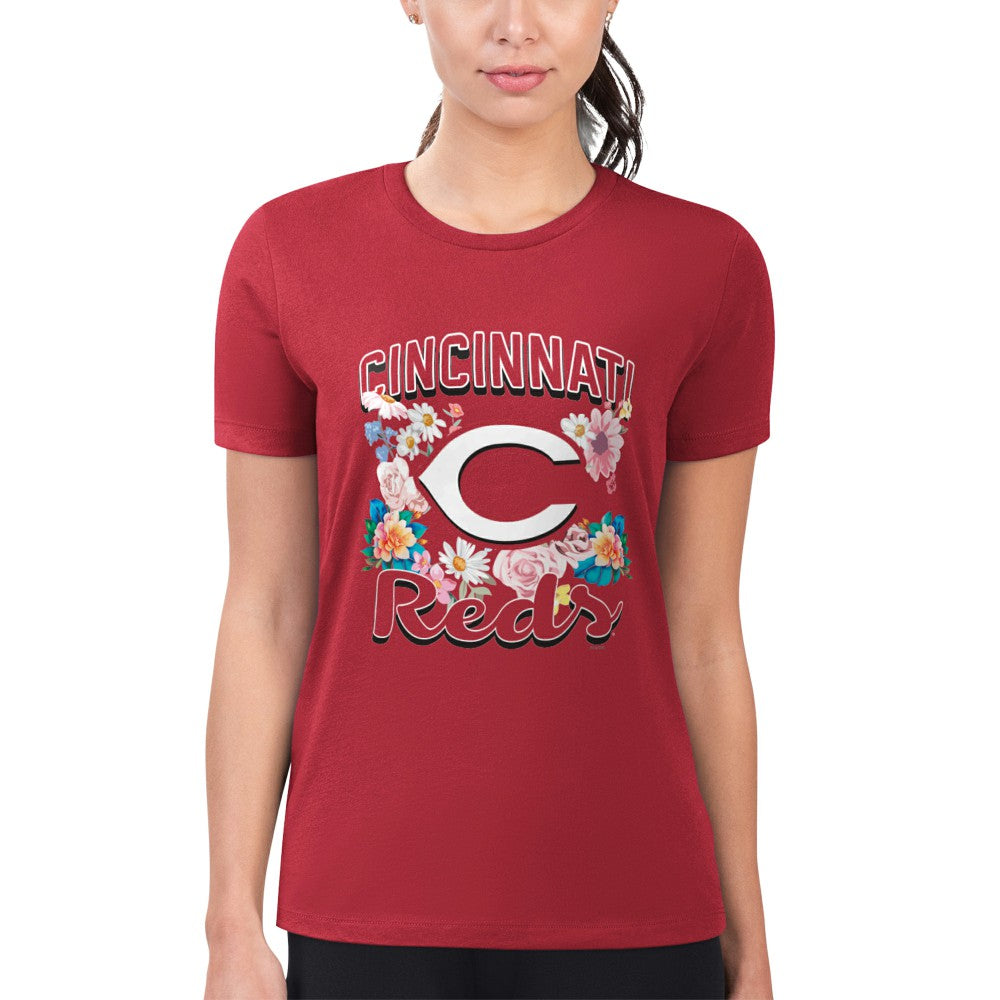 Cincinnati Reds G-III 4Her by Carl Banks Women's Super-Slim Fit Lightweight Flowers Graphic T-Shirt - Red