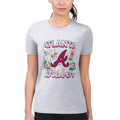Atlanta Braves G-III 4Her by Carl Banks Women's Super-Slim Fit Lightweight Flowers Graphic T-Shirt - Heather Gray