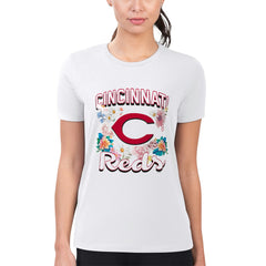 Cincinnati Reds G-III 4Her by Carl Banks Women's Super-Slim Fit Lightweight Flowers Graphic T-Shirt - White